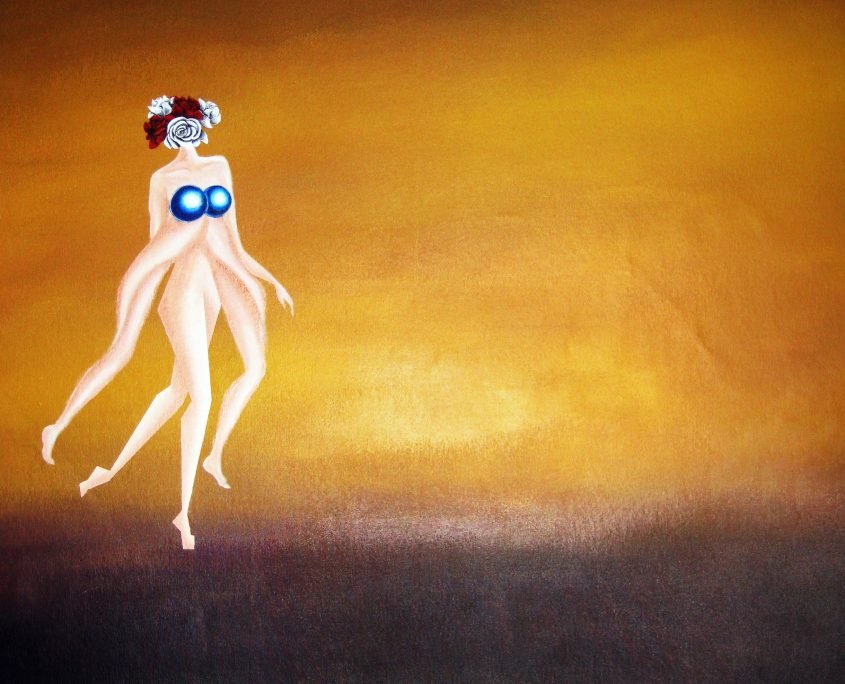 Dreams in the Dawn I-the four legged lady, Victoria Yin, age 11, acrylic on canvas 55 x 67
