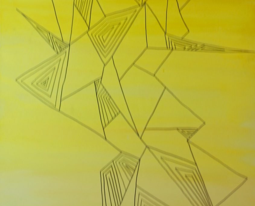 Line. Shape. Human in yellow, Victoria Yin, age 10, Marker and painter on canvas 24 x 48